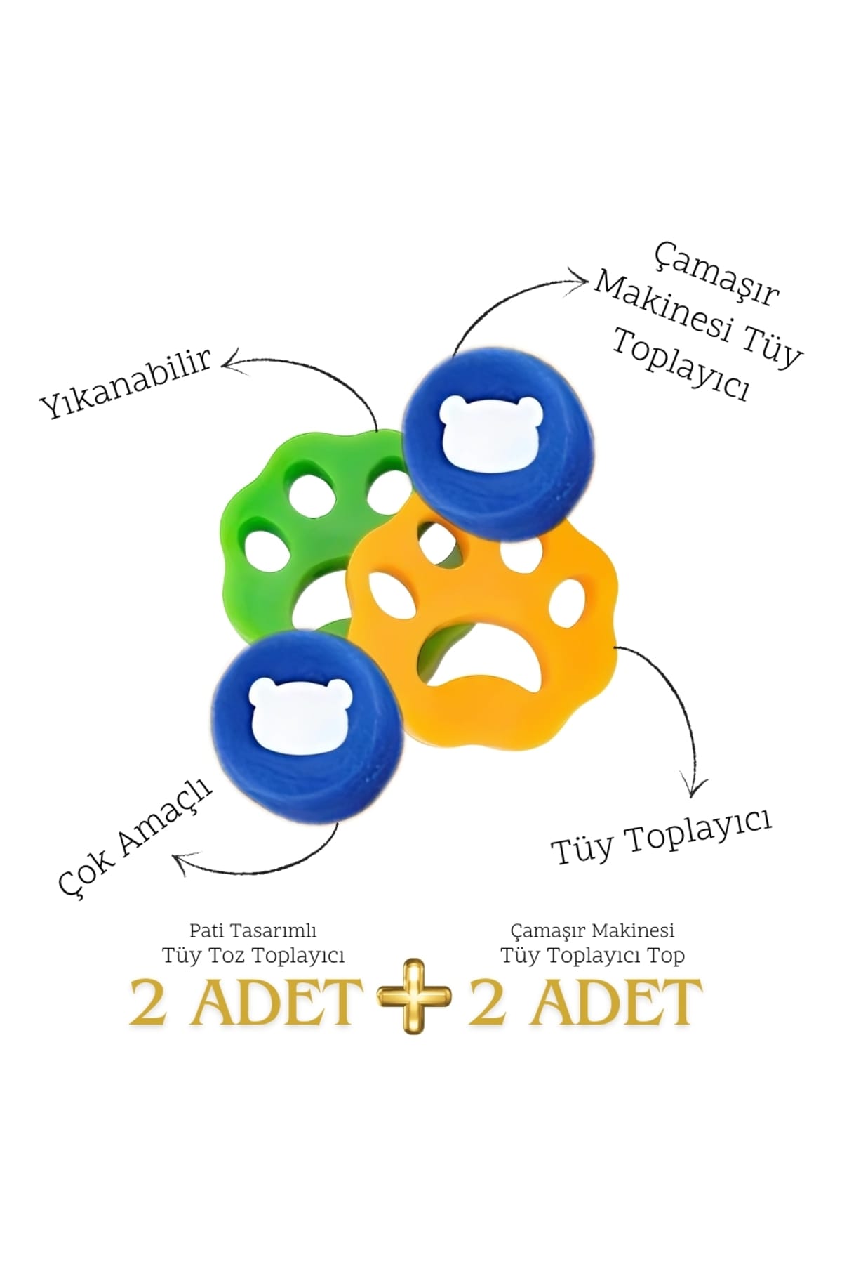 Tüy toplayıcı set Pati tasarımlı (2 adet) Çamaşır makinesi tüy toplayıcı (2 adet)