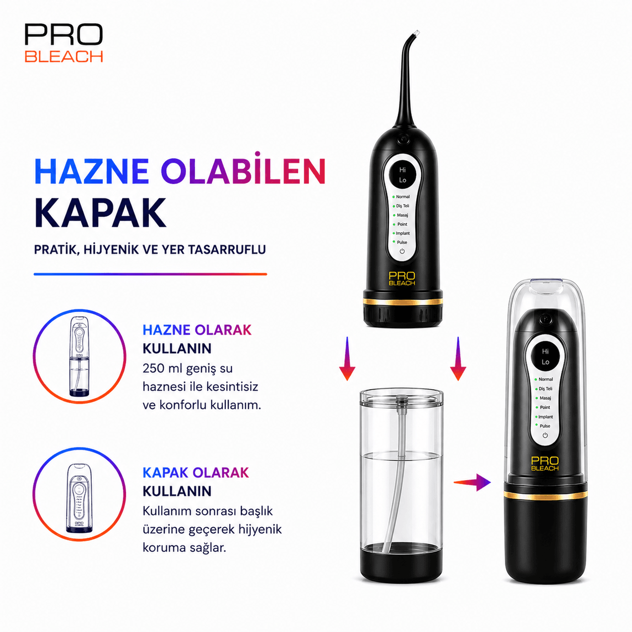 Şarjlı Ağız Duşu Water Flosser | Taşınabilir Diş Duşu Oral Irrigatör | 8 Kademe Basınç 6 Mod IPX7 Su Geçirmez 30 Gün Şarj - Görsel 2
