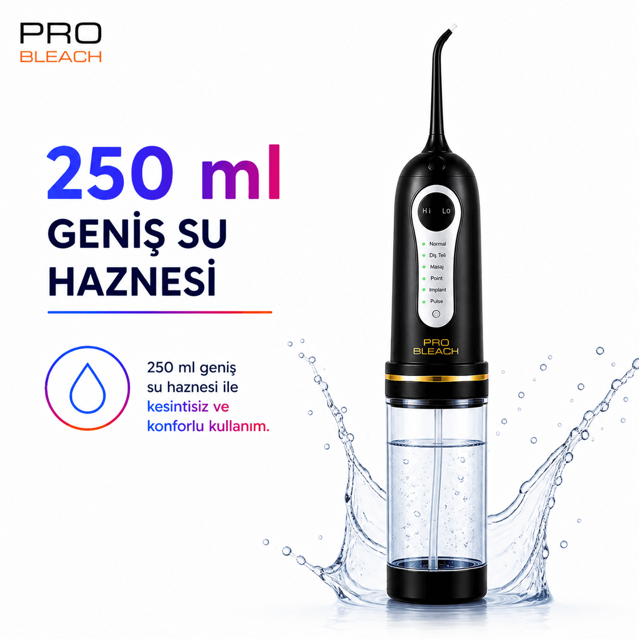 Şarjlı Ağız Duşu Water Flosser | Taşınabilir Diş Duşu Oral Irrigatör | 8 Kademe Basınç 6 Mod IPX7 Su Geçirmez 30 Gün Şarj - Görsel 8
